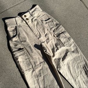 NWT Meshki tan cream high rise zipper cargo jogger pants